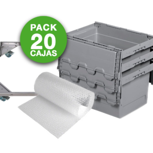 Pack 20 Cajas + Carrito + 4 mts plástico de burbujas